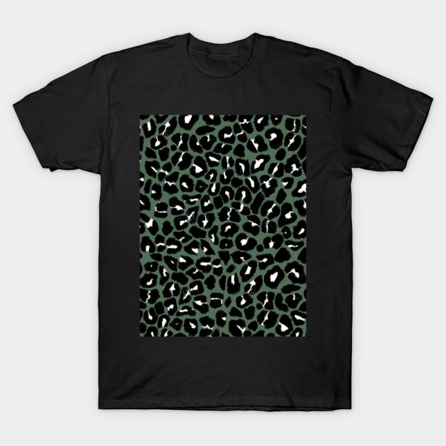 Olive Green Leopard Spots Print T-Shirt by OneThreeSix